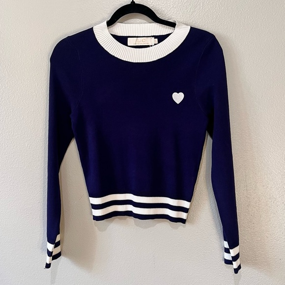 LC LIZETTE COLLECTION-NEW Navy and White Crewneck Sweater Size L - Picture 1 of 3